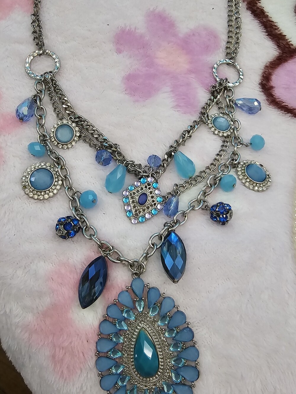 Heidi Daus........Silver-Tone Blue Multi-Stone Statement Necklace